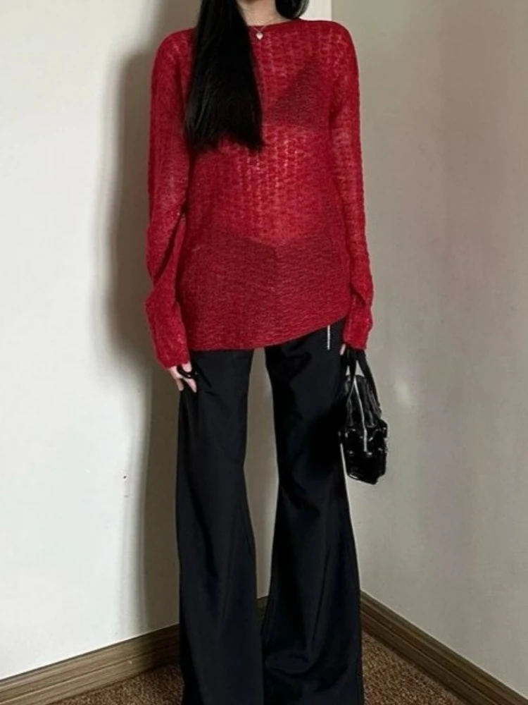 Y2K See-Through Knitted Women' - Shirts ulasan dan harga