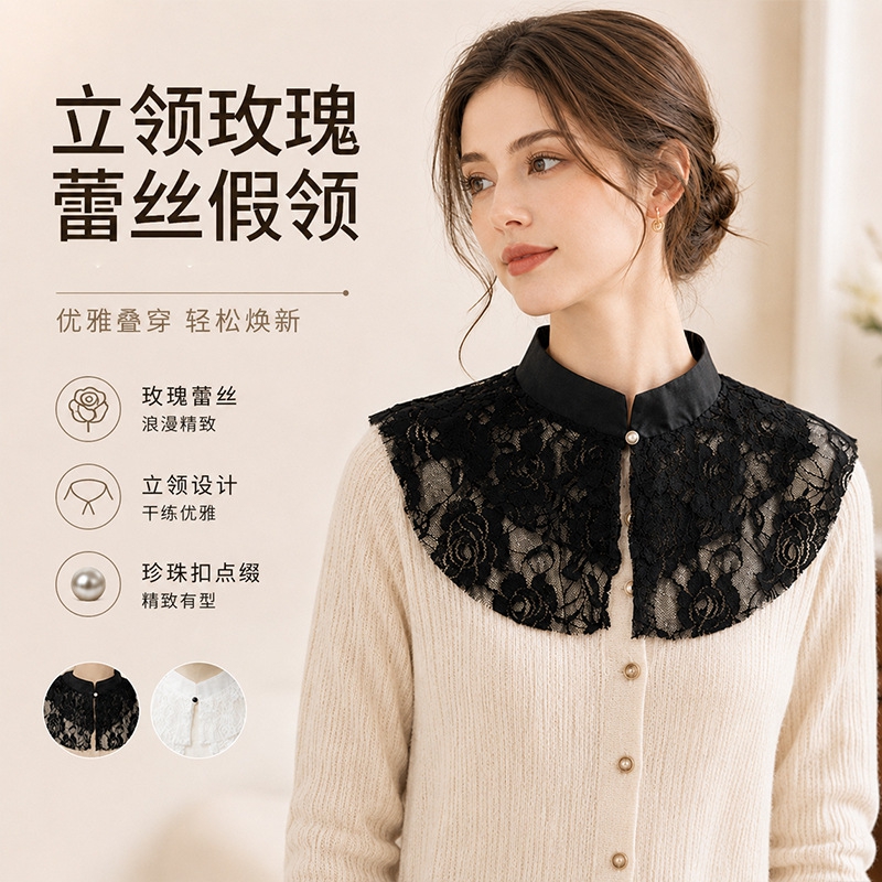 Elegant Lace Floral False Coll - Shirts ulasan dan harga
