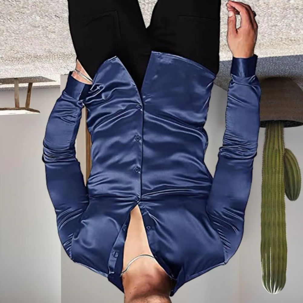 Stylish Men Shiny Silk Like Sa - Mens Satin Silk Dress Shirt ulasan dan harga