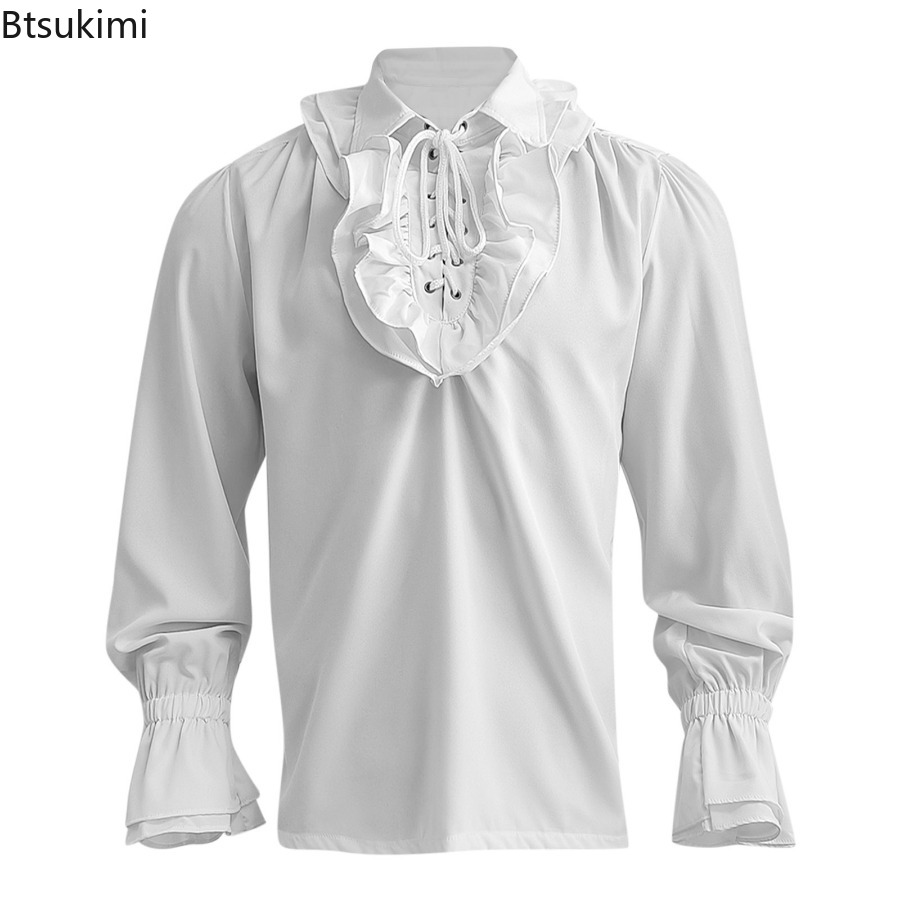 Men's Medieval Renaissance Pir - Medieval Gothic Lace Up Pirate Shirt ulasan dan harga