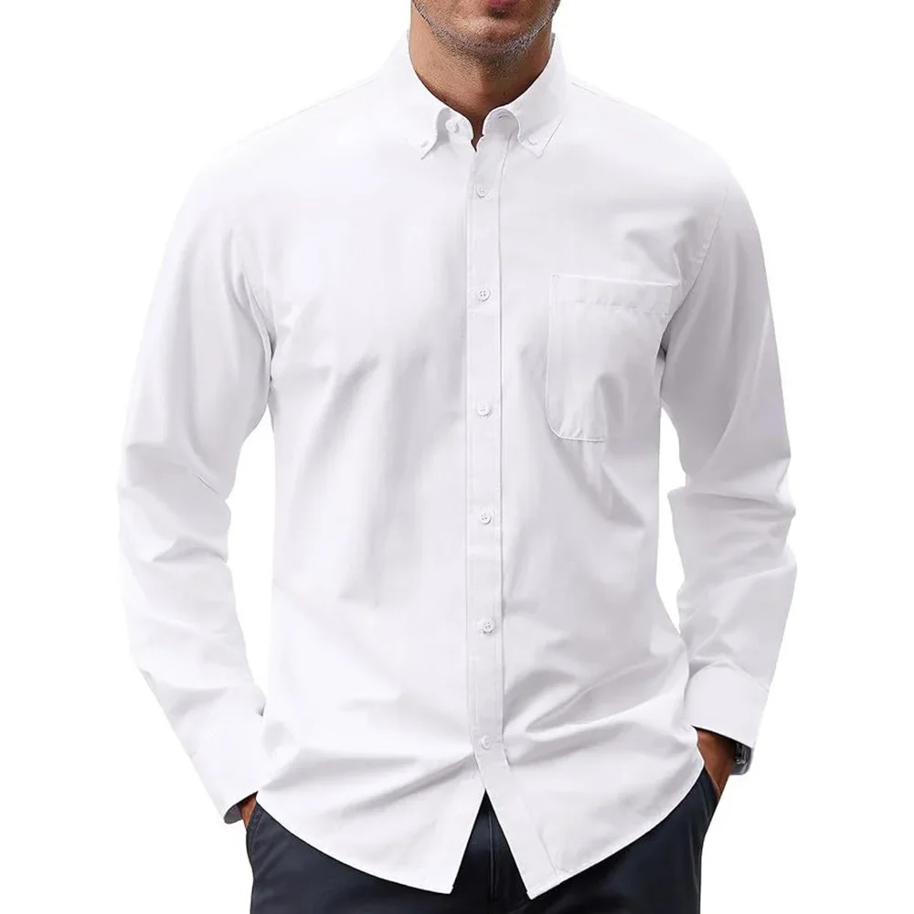 Men's Long Sleeve Shirts Solid - Oxford Cotton Casual Shirt Business ulasan dan harga